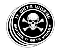 3Pcs It Gets Worse Before It Gets Worse Sticker, Funny Retro Skull Waterproof Vinyl Decal, Skull Sticker, Motivational Humor Quotes Stickers - Sticker for Laptop Water Bottle Phone Hard Hat 3"
