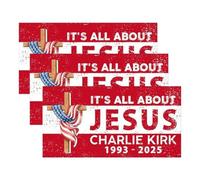 3PCS It's All About Jesus Charlie Kirk 1993-2025 Bumper Sticker, Justice for Charlie Jesus Cross Patriotic Political Decals Gifts for Car Truck Windows,Easy to Use