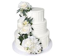 3PCS Ivory White Silk Flowers for Cakes Decorations Artificial Rose Peony Butterfly Wedding Cake Toppers Decorating Fake Floral Anniversary Birthday Party Arrangements Table Centerpieces Pre-Made