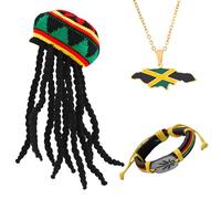 3PCS Jamaican Costume Accessories Set,Including Reggae Wig Hat,Jamaican Flag Pendant Necklace,Wristband,for Men Women Accessories Halloween Cosplay Party Costume