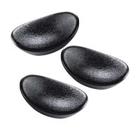 3pcs Japanese Ceramic Chopstick Rest, Minimalist Table Utensil Holder | Black Porcelain, Curved Groove, Smooth Glazed Finish, Non-Slip Cradle for Spoons and Apartment Kitchens