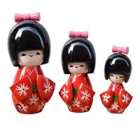 3pcs Japanese Kimono Oriental Geisha Puppet Ornament Kokeshi Statue Handmade Figure Decoration for Girls