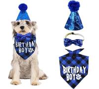 3pcs.Jay+aJoy Dog Birthday Bandana, Hat, Bowtie - Plaid - Perfect Pet Birthday Outfit - CAT & DOG Outfit Set