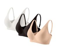 3PCS Jelly Bras for Women UK Plus Size Gather Bra Soft Comfortable Wireless Push up Bras Womens Lingerie Everyday Sports Bra Large Breasts Black Bralette Travel Essentials Ladies Girlfriend Birthday