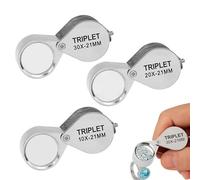 3PCS Jewellers Loupe 10X 20X 30X All Metal Folding Jewellers Eyeglass for Jewelry Recognition, Scientific Documents, Newspaper And Book Reading