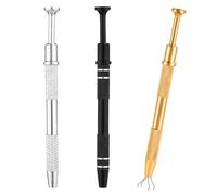 3pcs Jewelry Grabber Tool, 4-Claw Piercing Ball Grabber Stainless Steel Ic Chip Pick Up Tool Mini Diamond Claw Tweezers for Pearl Small Parts Electronic Components (Gold, Silver, Black)