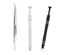 3pcs Jewelry Pickup Tools, Premium Aluminum Alloy Piercing Ball Screw Claw Removal Tool with Stainless Steel Elbow Tweezers for Jewelry Small Parts(Silver, Black)