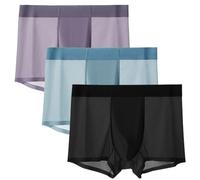 3pcs Jewyee Ultra Thin Ice Silk Mens Pouch Underwear, Men's large size seamless ice silk boxer briefs (3,XXL)