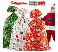 3pcs Jumbo Christmas Sacks Extra Large Bags 36 x 56 inch Oversized Xmas Gift Bags Huge Big Santa Sacks Toy Wrapping Bags Giant Gift Bags for Christmas Presents with Drawstring Red Green