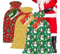 3Pcs Jumbo Christmas Sacks Extra Large Christmas Giant Gift Bags 36x56" Xmas Huge Wrapping Sacks Oversized Big Toy Bags Giant Gift Bag for Presents Xmas Sacks Large with Gift Tags & Tie Party Favors
