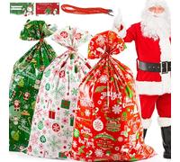3Pcs Jumbo Christmas Sacks Extra Large Christmas Giant Gift Bags 36x56" Xmas Huge Wrapping Sacks Oversized Big Toy Bags Giant Gift Bag for Presents Xmas Sacks Large with Gift Tags & Tie Party Favors