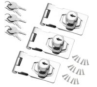 3Pcs Keyed Hasp Lock, Heavy Duty Twist Knob Keyed Lock Hasp 2.5Inch Latch Buckle Hasps with 6 Keys 18 Screws Safety Door Clasp with Padlock Gate Locks for Cupboard Drawer(Silver)