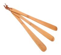 3pcs Khaki 15 Inch Bamboo Shoe Horn with Long Handle for Elderly Men