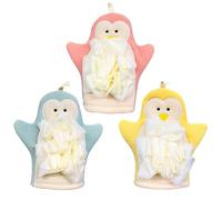 3pcs Kids Bath Mitt, Loofah For Kids Washcloths Gloves Sponge Double-Sided Body Wash Gloves - Shower Puff Cute Penguin Toddler Bath Mitt Body Scrubber For Baby Toddler