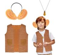 3pcs Kids BFG Costume Set, The BFG Costume Kit Accessories Fancy Dress with Brown Waistcoat, Big Ear, Necklace for Childrens Age 3-8yrs World Book Day, Halloween, Carnival