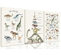 3Pcs Kids Dinosaur Species Canvas Wall Art Dinosaur Alphabet Painting Boys Room Wall Decor Tyrannosaurus Encyclopedia Educational Posters Prints Teen Cool Pictures for Home Classroom Nursery Framed