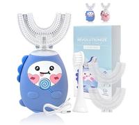 3PCS Kids Electric U Shaped Toothbrush, 360º Automatic Ultrasonic Toothbrush for Toddler & Children - Rechargeable Sonic Toothbrushes & Accessories with 2 Replacement Heads (Blue 2-12 Years Old)