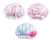 3PCS Kids Shower Cap - Double Layer, Adjustable, Reusable, Waterproof - Cute Dolphin, Unicorn, Bear Designs for Girls/Boys