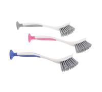 3pcs Kitchen Dishwashing Brush with Handle, Long PP Pot Pan Brush | Upright Suction Cup Handle, Removes Stubborn Stains in Corners, Replacement Brushes for Kitchen and Toilet Cleaning