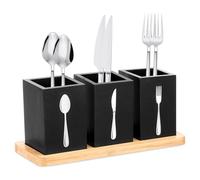 3Pcs Kitchen Utensil Holder with Tray Wooden Cutlery Holder Black Cooking Utensil Organizer Holder for Countertop Flatware Organizers with Removable Bottom Cooking Tools Storage for Spoons Forks