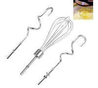 3Pcs Kitchenaid Whisk Attachment, Food-Grade Stainless Steel Kitchenaid Hand Mixer Attachments, Replacement Beaters of Dough Hook and Whisk for KitchenAid & Hand Mixer