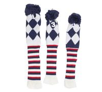 3Pcs Knitted Golf Club Head Cover, Stylish Pattern Plush Ball Protective Scratch Resistant Wool Covers for Driver Fairway Hybrid, Set of 3 with Fluffy Top for Men and