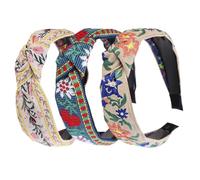 3Pcs Knotted Headband for Women Flower/Heart/Vine Embroidered 2" Wide Headband Fabric Head Band for Daily, Travel, Photos, Gifts.