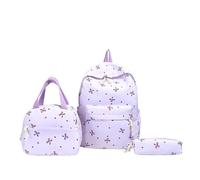 3PCS Large Capacity Backpack Set for Girls - Teen Girls Aesthetic School Bags with Hand Bag & Pencil Case, Cut Bow Kawaii Daypack Rucksack for Primary,Secondary,College Students (Purple)