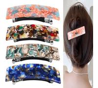 3Pcs Large French Hair Barrettes Tortoise Shell Cellulose Acetate Barrettes Medium Rectangular Automatic Hair Clips Hair Accessories for Women and Girls (PACK OF 3 PCS)