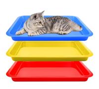 3pcs Large Kitten Litter Tray Open Cat Litter Box Guinea Pig Tray Plastic Shallow Litter Box Small Animal Litter Pan Cat Kitten Puppy Dog Pet Training Supplies, 17.3x13.3x1.57 Inch