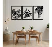 3Pcs Large Leaves Metal Wall Art, Tropical Palm Leaf Metal Wall Decor, Metal Leaves Wall Art Decor, Metal Hanging Tropical Wall Decor for Living Room Bedroom Outdoor (Black)