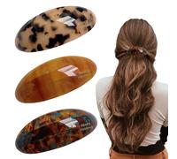 3pcs Large Oval Barrettes, Vintage Hair Barrette 8.8×3.5cm, Acetate Oval Hair Barrette, Large French Tortoise Shell Hair Clips for Women Girls Thick Hair