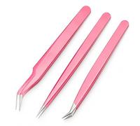 3PCS Lash Tweezers Set for Eyelash Extensions Fiber Tip Straight and Curved Stainless Steel Eyelash Extension Tools High Precision Lash Tweezers Kit for Beauty and Craft