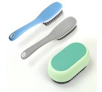 3pcs Laundry & Household Cleaning Brush Set - 2 Long Handle Plastic Shoe Brushes + 1 Clothes Scrub Brush, Hand-Held Soft Bristle Brushes for Fabric, Carpet, Tile Grout, Kitchen Sink, Bathroom Bath Tub