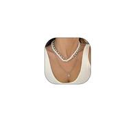 3pcs Layered Stackable Star Pendant Choker Necklace for Women Adjustable White Pearl Silver Beaded Chain Necklace Trendy Statement Jewelry Gift, L, Zinc, No Gemstone