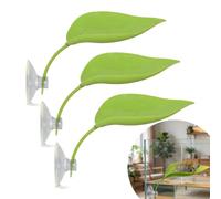 3PCS Leaf Shape Reptile Tank Decor with Suction Cups, Tree Frog Tank Accessories for Small Turtles, Toads, Tadpoles, Leopard Gecko, Bearded Dragon, Aquarium Terrarium Decor, Green