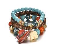 3Pcs Leather Chakra Bead Tribal Bracelet for Men Women Charm Ethnic Wood Beaded Hemp Bracelets Boho Wristbands (Style 1)