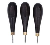 3Pcs Leather Craft Sewing Awl, Strong Penetration Stitching Awl with Red Sandalwood Handle, 3mm 4mm 5mm Steel Leather Awl for DIY Leather Crafting and Hand Stitching