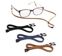 3Pcs Leather Glasses Straps - Universal Adjustable Glasses Chain, Cord & String Include Non-Slip Sunglasses Strap & Eyeglass Holder Glass String & Lanyard Spectacles Cord For Men, Women & Kids (70cm)