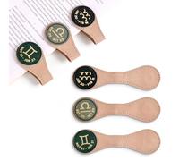 3PCS Leather Magnetic Bookmark Clips, Zodiac PU Leather Bookmarks for Book Lovers, Full Set of Book Clip Accessories, Wind Direction Constellation