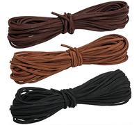 3pcs Leather String for Crafting 3mm, Leather Cord Flat 10 Meter, Antique Faux Suede Leather Cord for DIY Crafts Beading Thread Jewelry Making Necklace Bracelet Black Brown and Dark Brown