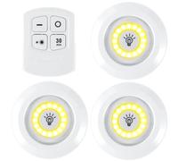 3PCS LED Battery Powered LED Lights With Remote Control Wireless Night Touch Lamp Stick-on COB Push Lights Remote Control Night Light for Bedroom Hallway Closets Under Cabinets Stairs, Warm Light