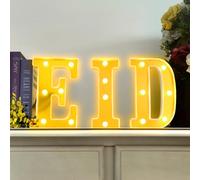 3Pcs LED EID Light Up Letters, Battery-Powered Letters Sign Lights, Warm White Decorative Night Lights for Party Home Wall Table Decor Muslim Lights Holiday Supplies