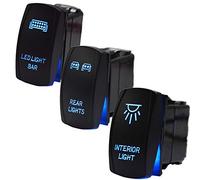 3Pcs LED Light Bar Rocker Switches Kit,LED Light Bar & Rear & Interior Light Blue Backlit Toggle ON/Off 12V 20A 5Pin Compatible with UTV Polaris Ranger RZR XP Turbo Can Am Commander Maverick X3