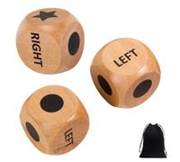 3PCS Left Right Centre Dice Game, 30mm Large Left Right Centre Game Wooden Dice Set with Drawstring Bag & Instructions, Left Centre Right Dice Game for Party