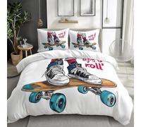 3PCS Light Color Bedding Set Graffiti Cartoon Skateboard Printed Duvet Cover, Soft & Easy Care Comforter Cover with Zipper Closure, Lightweight Bed Quilt Cover Cot Bed & 2 Pillowcases