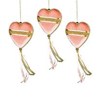 3Pcs Light Pink Heart Shape Decorations 11x26cm - Christmas Tree Hanging Decorations Festive Decorative Ornaments Fairy Tale Themed Xmas Tree Pendant