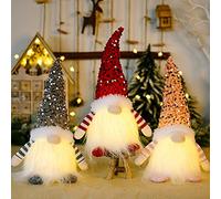 3PCS Light Up Gnome Christmas Decoration With Light, Handmade Swedish Santa Gnomes with Glitter Hat Craft,Xmas Table Centrepiece Gonk Set, Gonk Elf Christmas for Table, Shelf, Bedroom, Decor (3pcs)