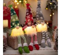 3PCS Light Up Gnome Christmas Decorations - Handmade Red Green Grey Christmas Gonk Gnome Lights, Elf Christmas Ornaments for Indoor Mantel Tabletop Holiday Decoration (Long Legs)
