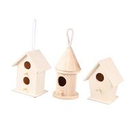 3Pcs Light Yellow Wooden Bird Nest Hanging House DIY Garden Decoration Cage Accessories for Home Office and